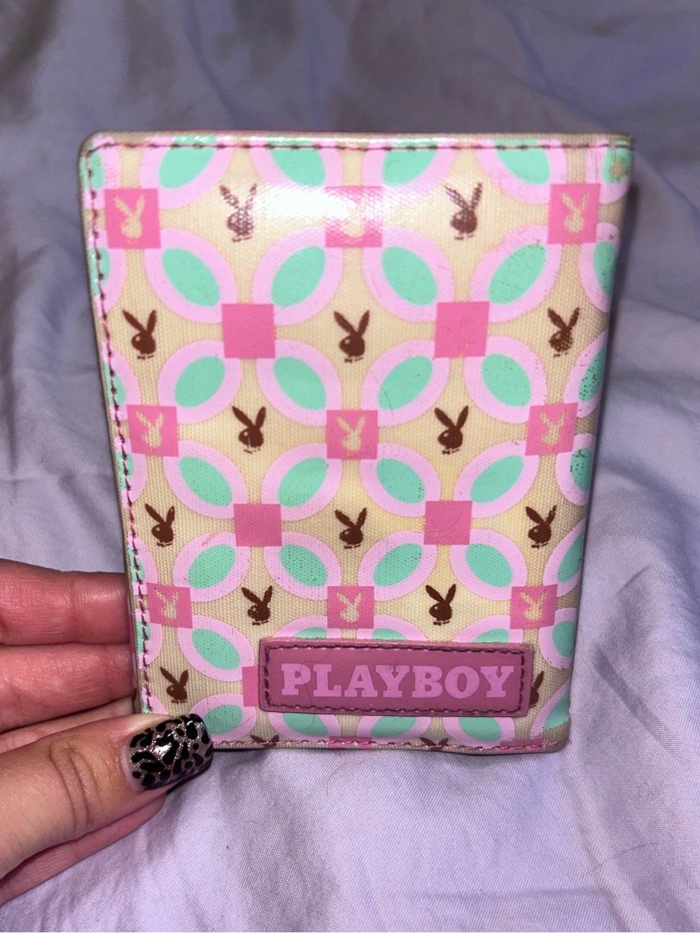 PLAYBOY vintage monogram Pink Mint Patterned trifold wallet Card Holder